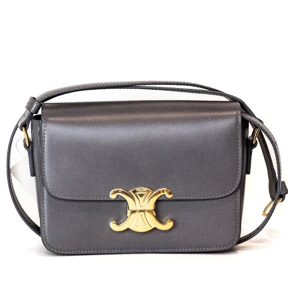 Celine Classique Triomphe Bag – Blue Grey Calfskin Gold Hardware (Like-New) - Picture 1 of 5